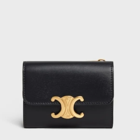 LIKE NEW!!! CELINE COMPACT WALLET WITH COIN TRIOMPHE IN Shiny Calfskin TRIFOLD - Picture 2 of 16
